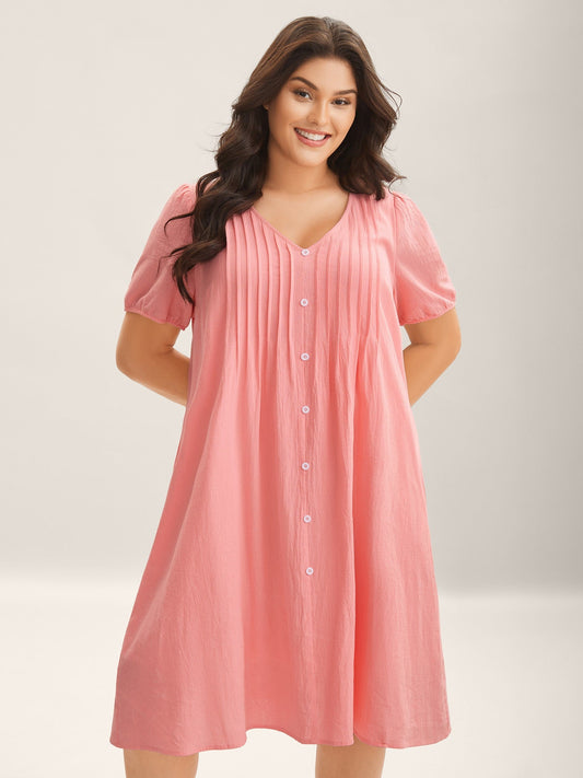 Pure Cotton Toothpick Pleat Pockets Shirt Dress