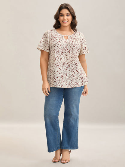 Ditsy Floral Print Lotus Leaf Sleeve Shirt