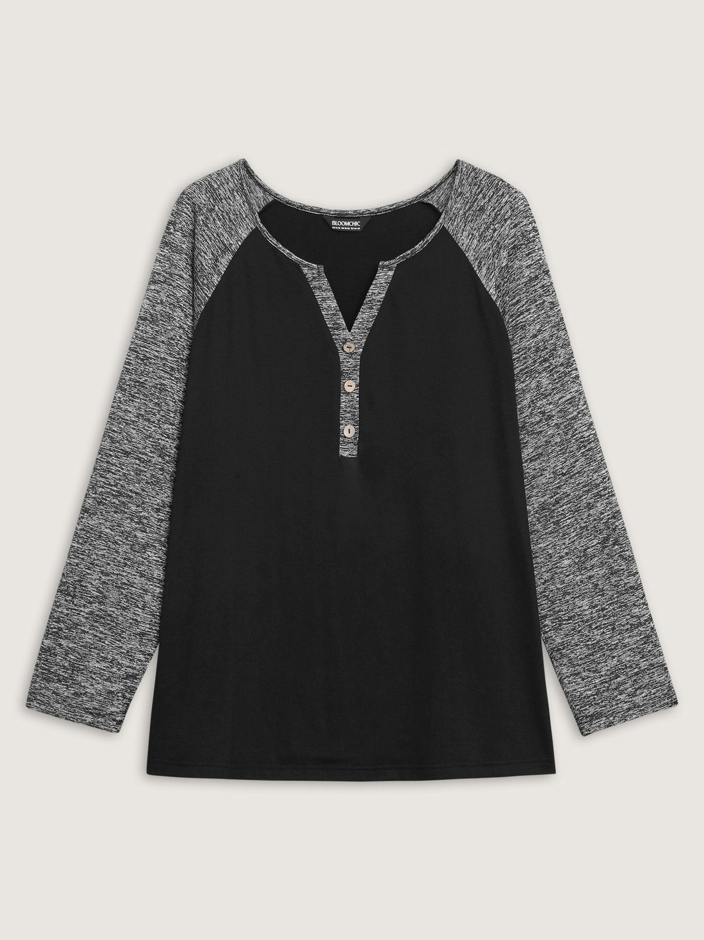 Heather Patchwork Button Detail Stretchy T-Shirt