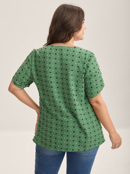 Textured Color Contrast Petal Sleeve Blouse