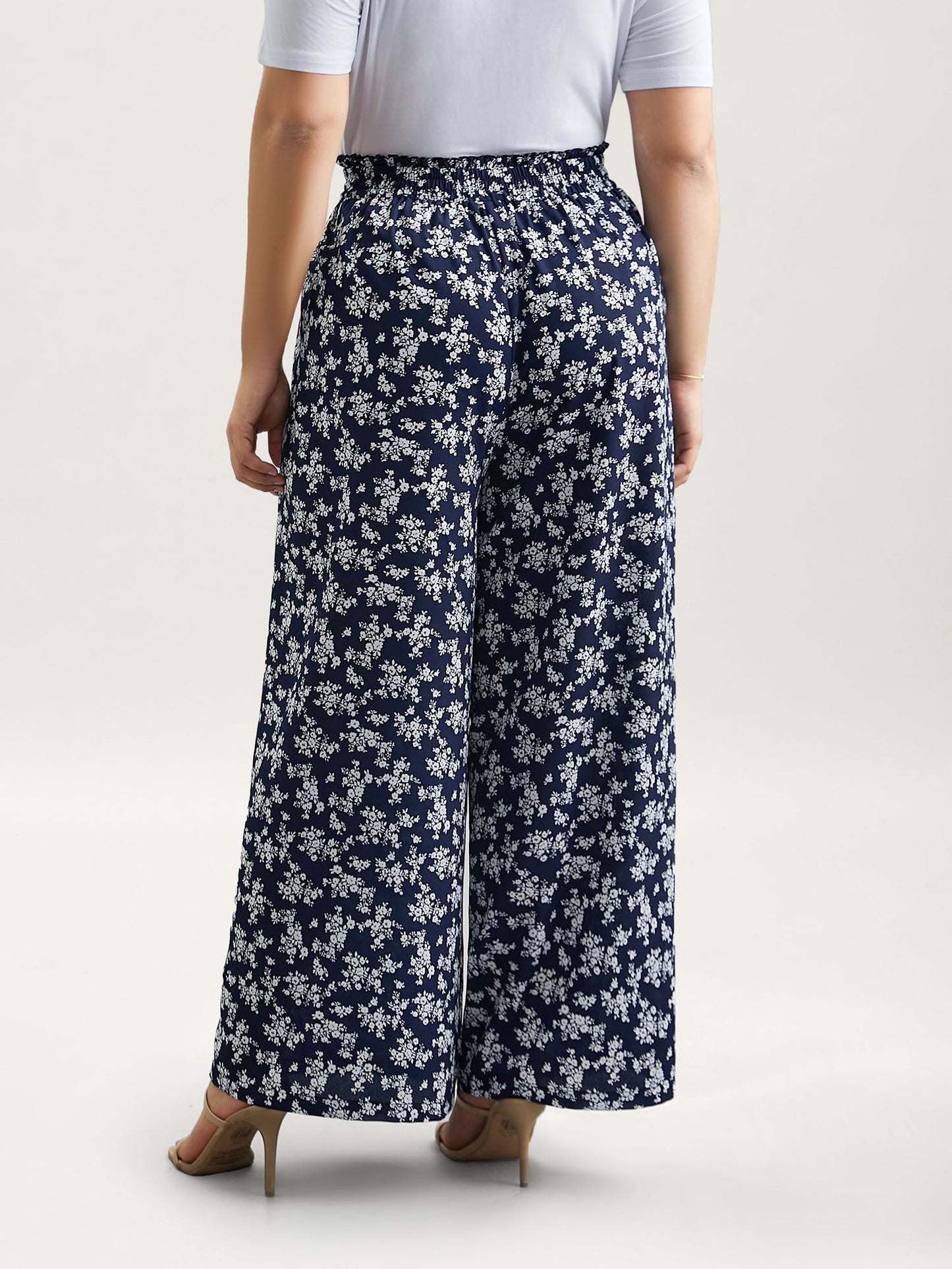 Floral Print Waist Stretchy Wide Leg Pants