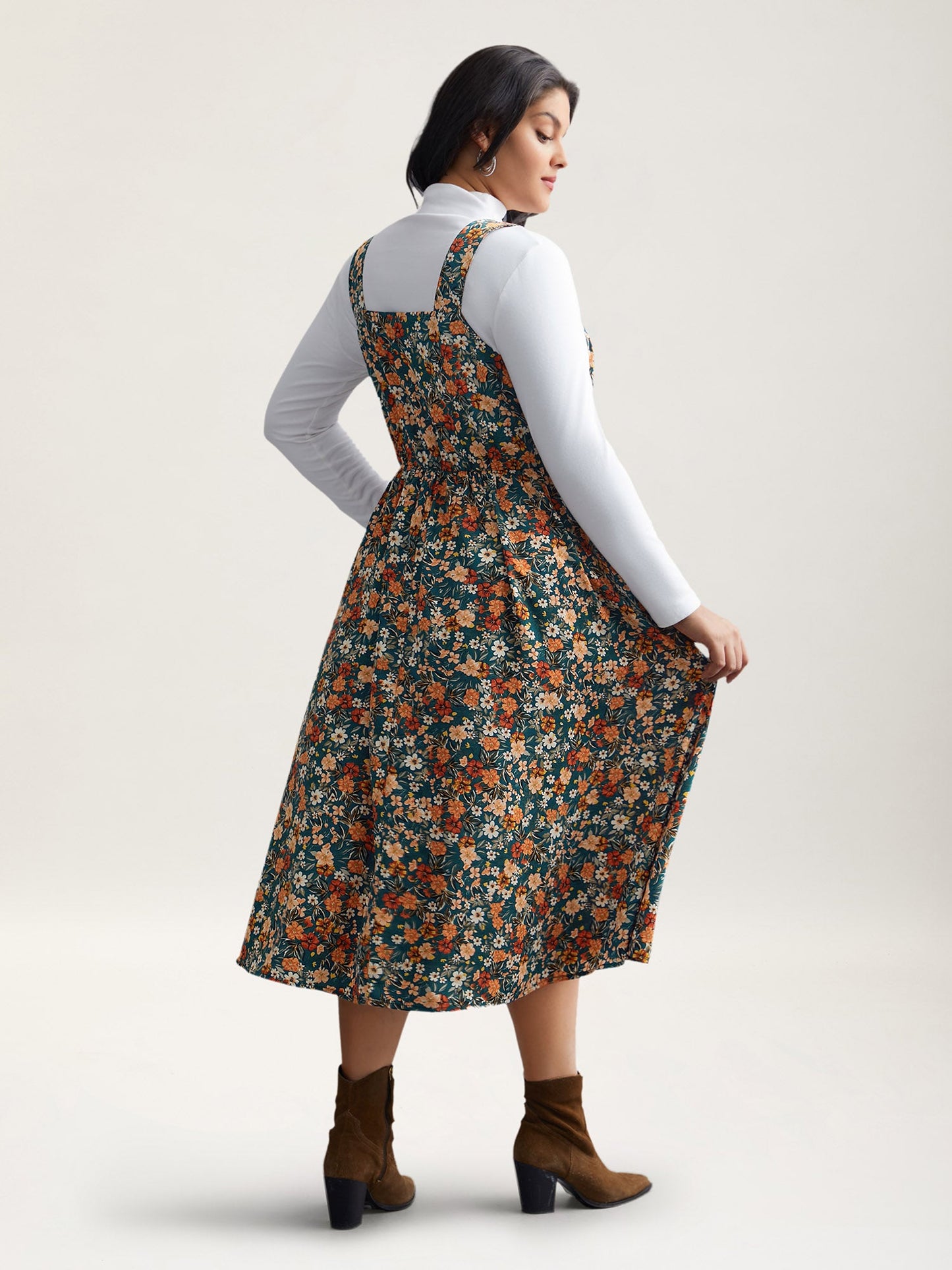 Ditsy Floral Adjustable Straps Elastic Waist Dress