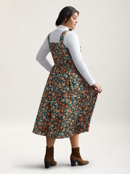 Ditsy Floral Adjustable Straps Elastic Waist Dress