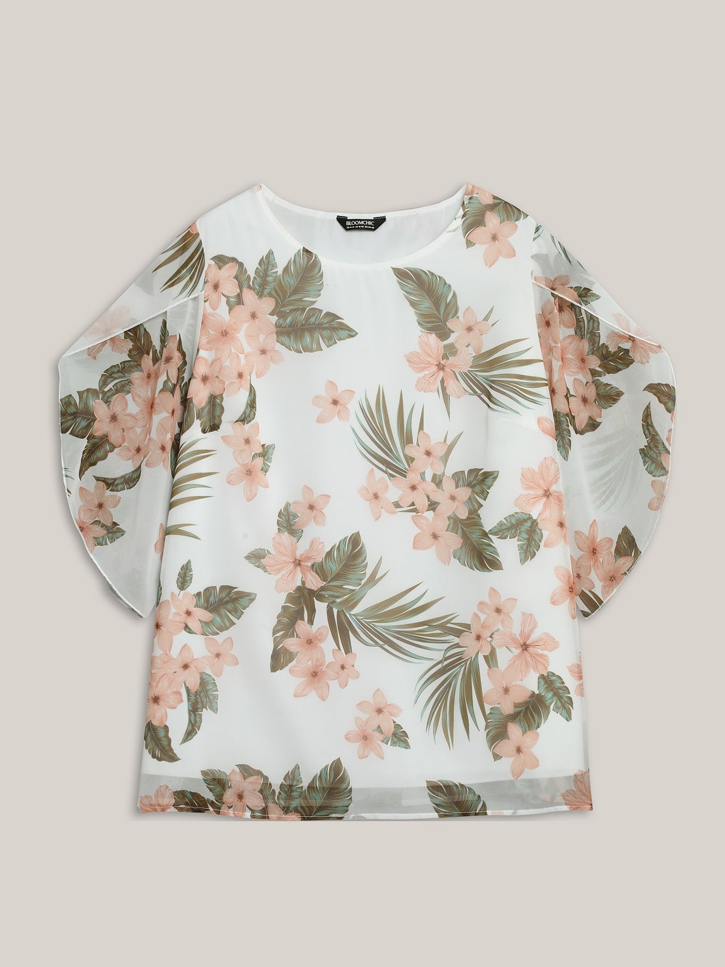 Petal Sleeve Floral Round Neck Shirt