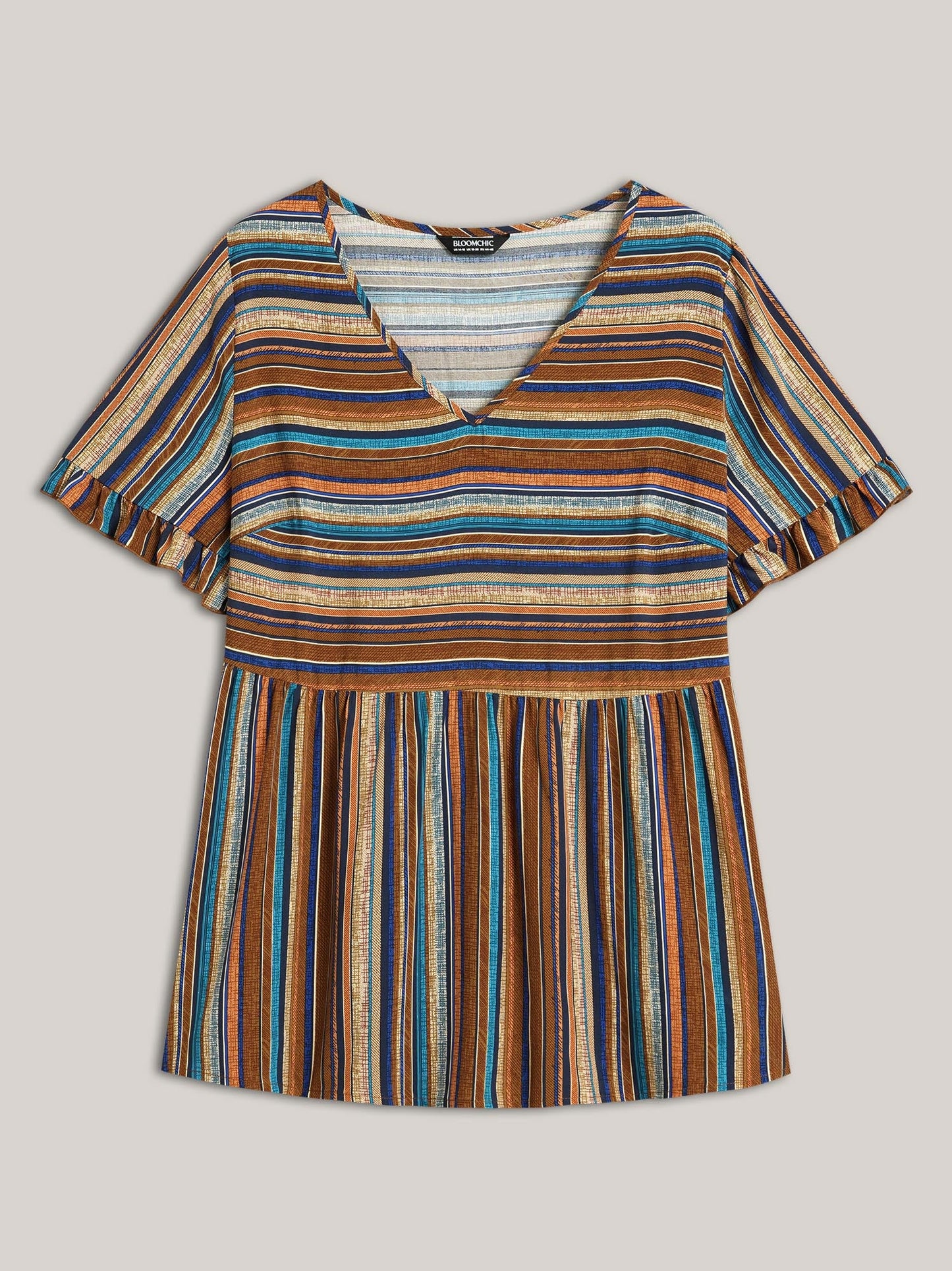 Striped V-Neck Peplum Shirt