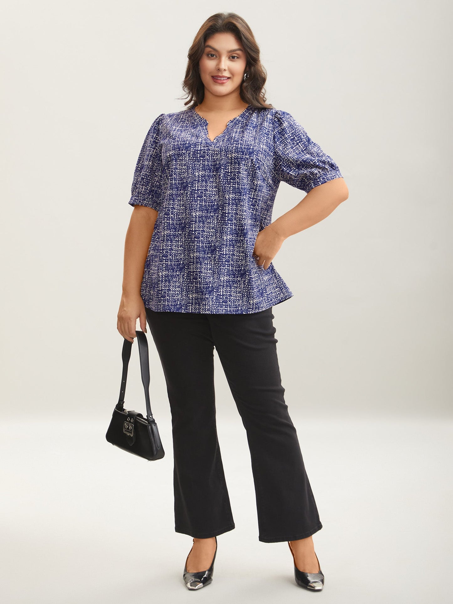 Geometric Print Puff Sleeve Blouse