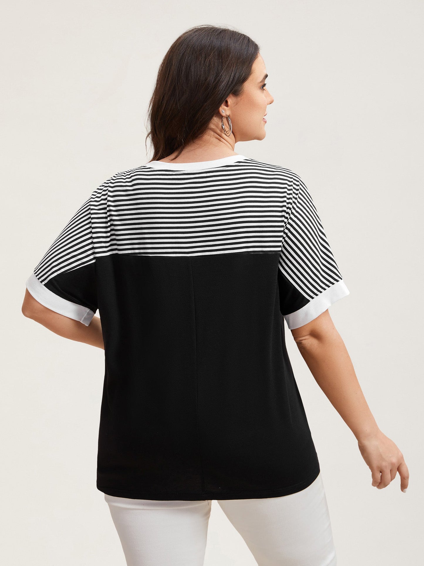 Solid and Striped Contrast Hem T-Shirt