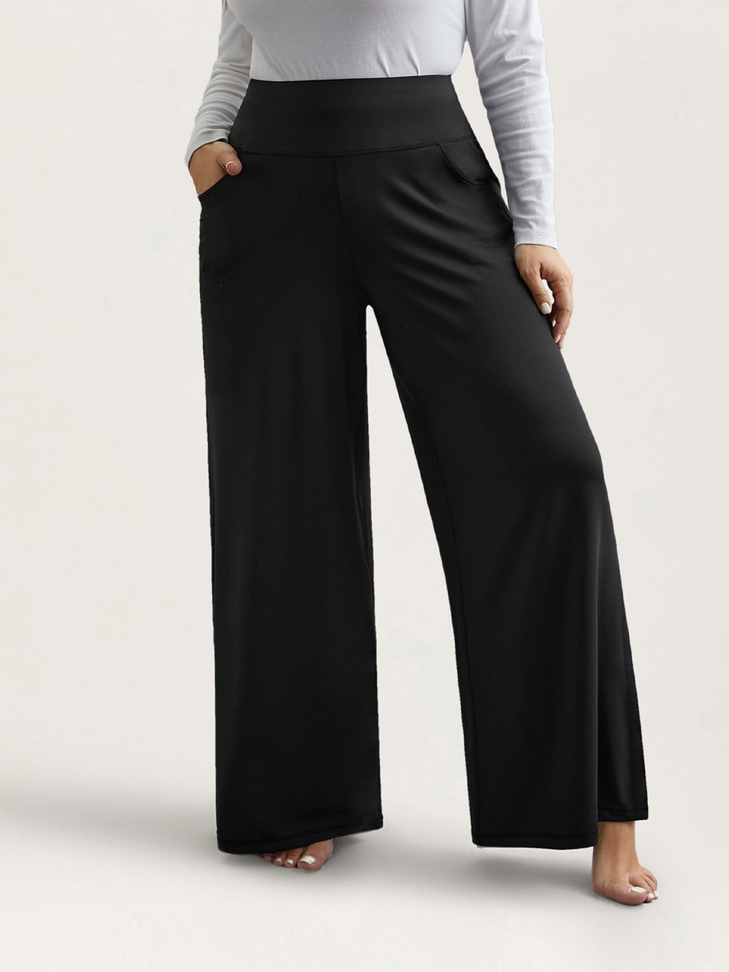 Super Stretchy Wide-Leg Casual Pocket Pants