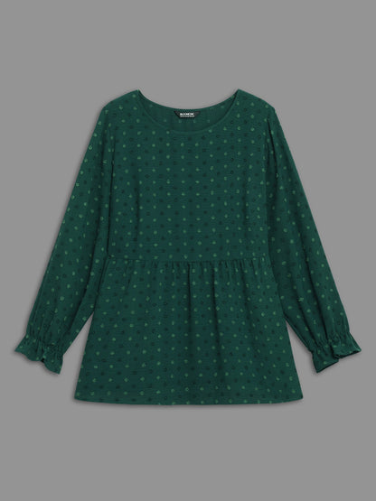 Textured Dot Elastic Cuffs A-line Blouse