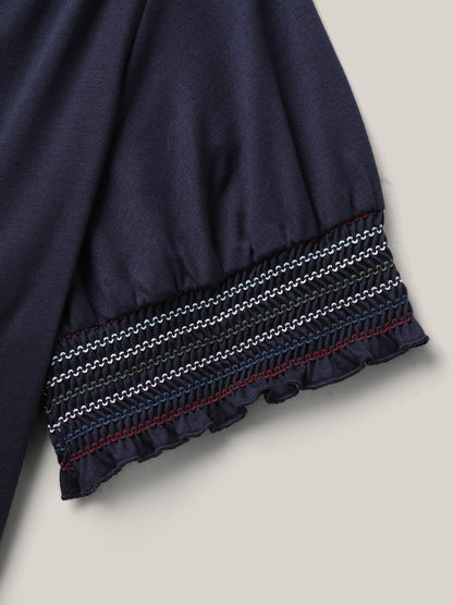 Stretchy Colorful Spliced Shirred T-Shirt