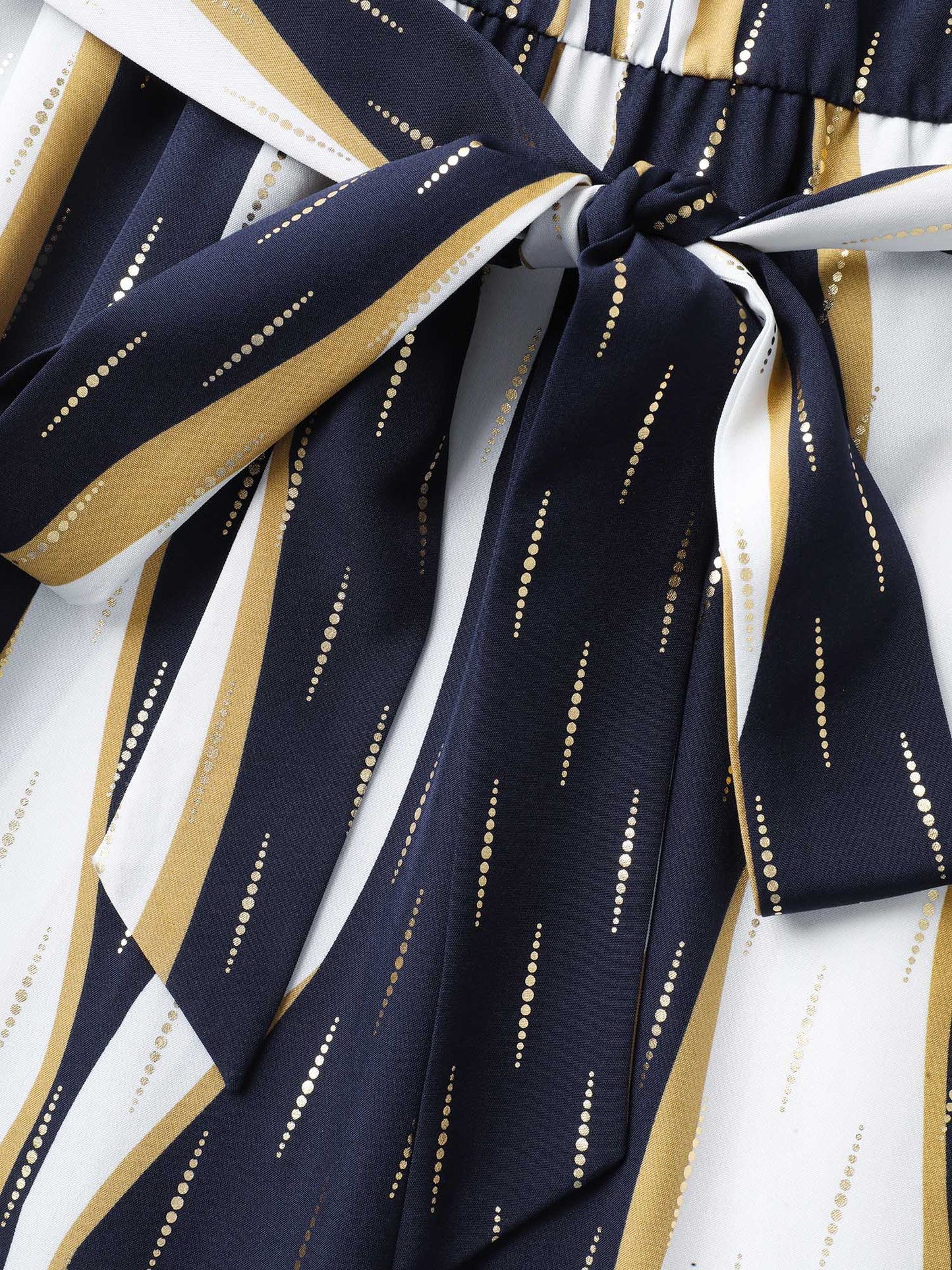 Gold Stamp Wavy Striped Lined Midi Dress