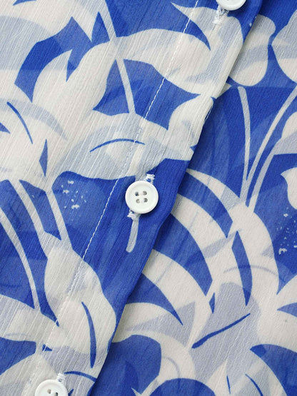 Silhouette Floral Print Shirt Collar Blouse