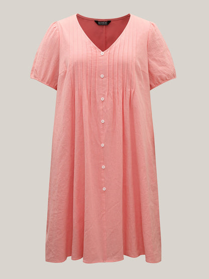 Pure Cotton Toothpick Pleat Pockets Shirt Dress