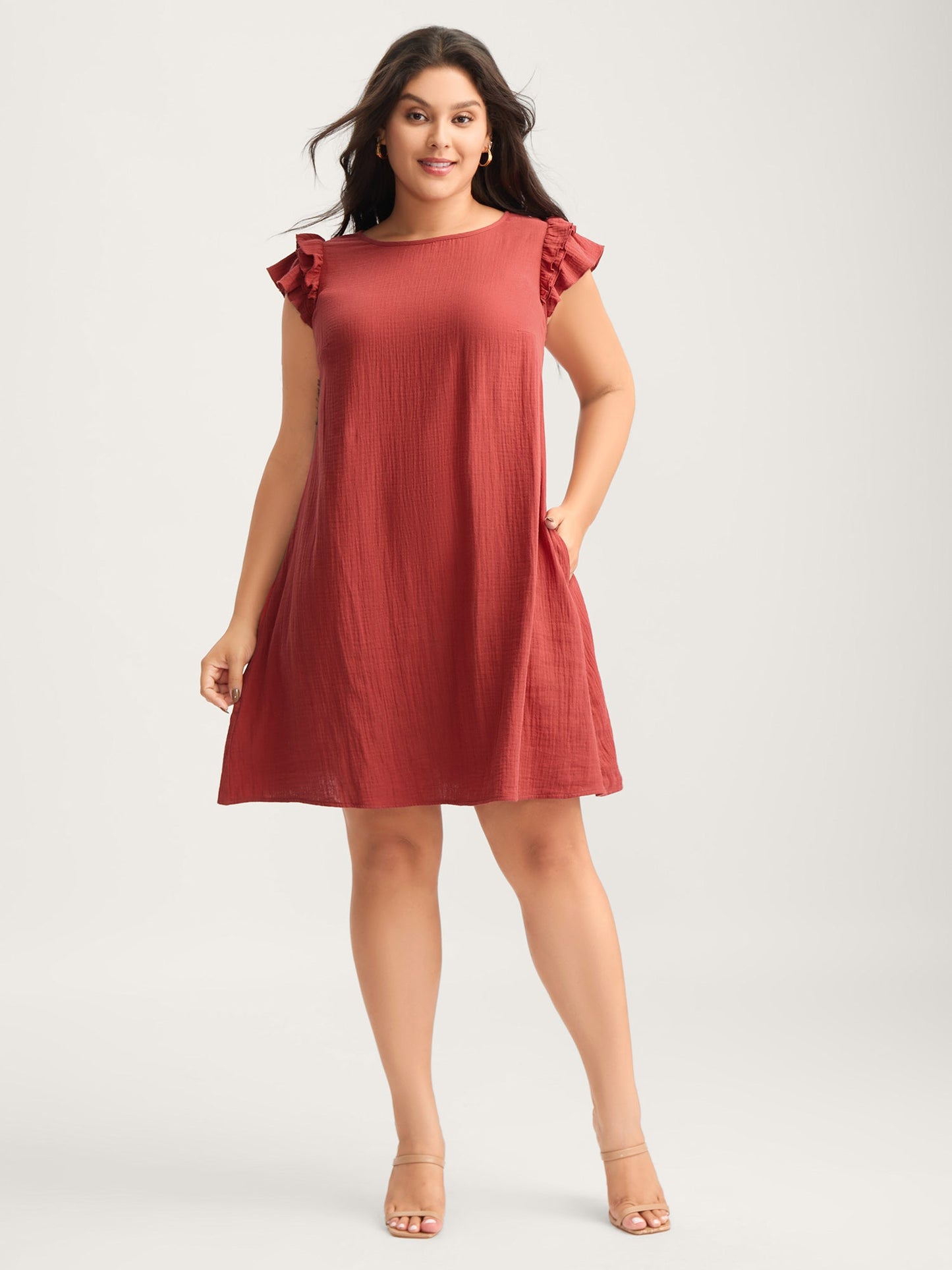 Pure Cotton Textured Ruffled Midi Dress