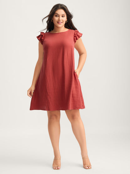 Pure Cotton Textured Ruffled Midi Dress