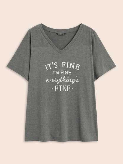 Letter Print V Neck T-shirt