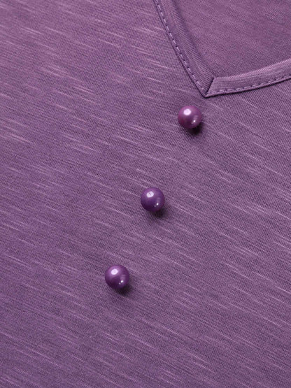 Bamboo Textured Pleated Shoulder Button T-Shirt