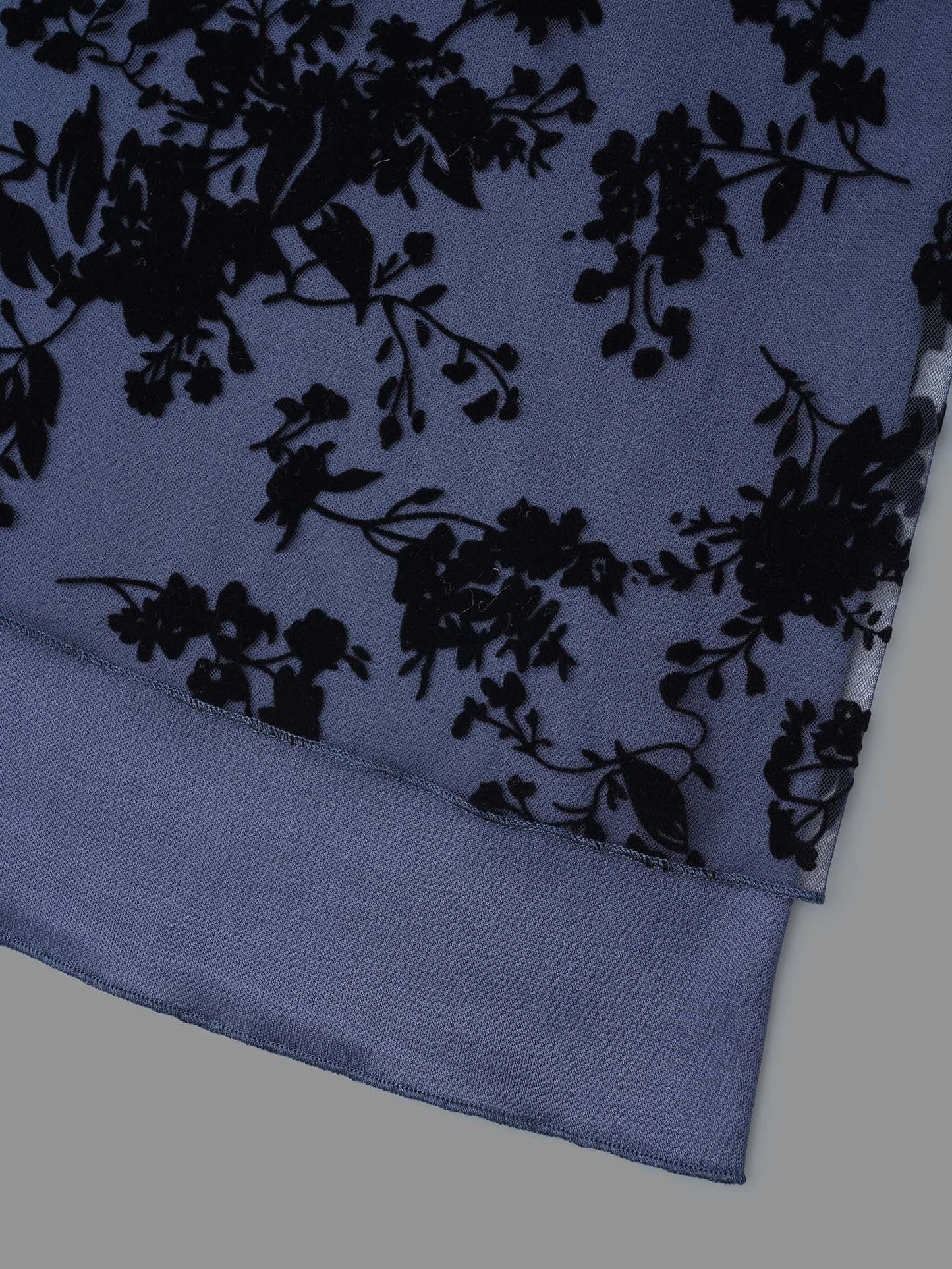 Floral Flocking Mesh Asymmetrical Hem Blouse