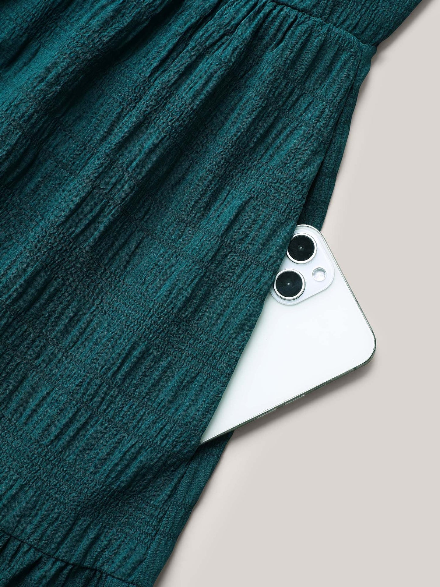 Stretchy Waist Frill Trim Pockets Midi Dress