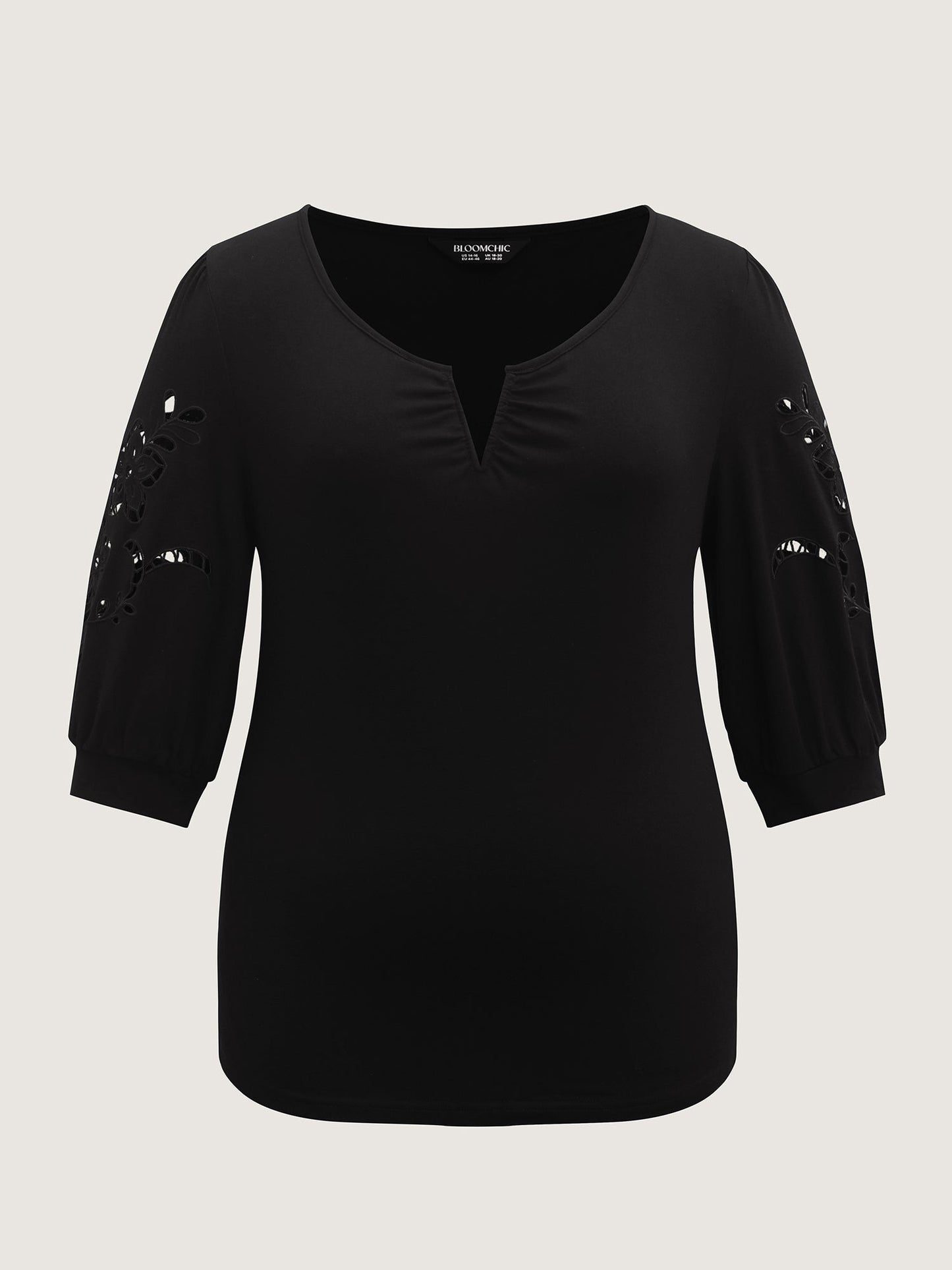 Cut-Out Embroidery Sleeve Solid T-Shirt