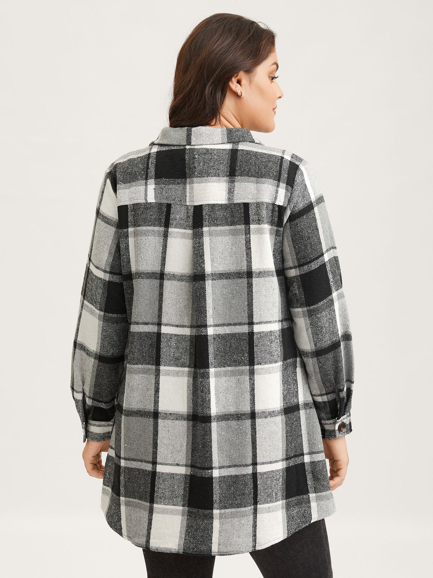 Plaid Chest Pockets Long Jacket