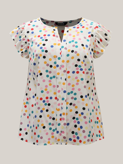 Polka Dot Flutter Sleeve Blouse