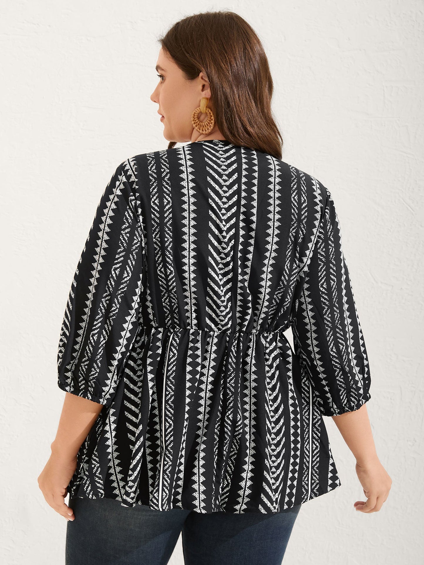 Bandana Geometric Lantern Sleeve Gathered Blouse