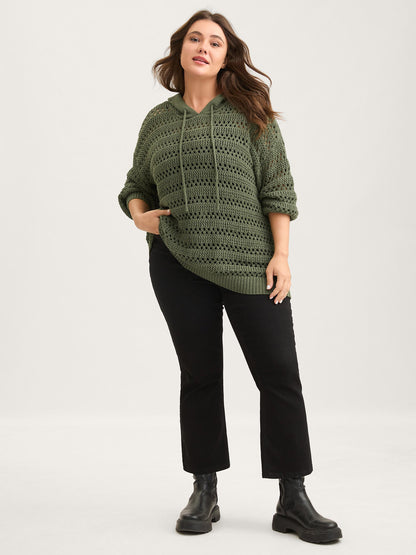 Cut-Out Textured Drop Shoulder Pullover