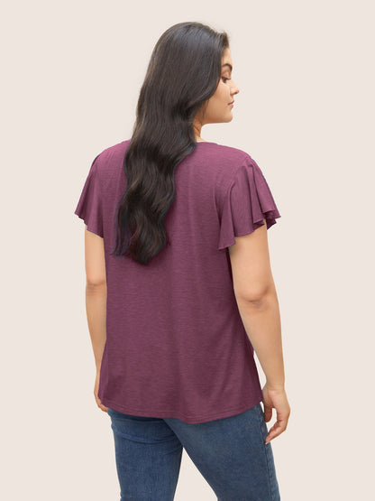 Solid Heather Gathered Ruffle Sleeve T-shirt
