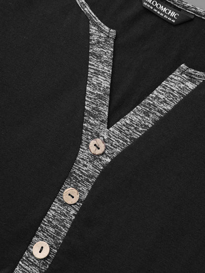 Heather Patchwork Button Detail Stretchy T-Shirt