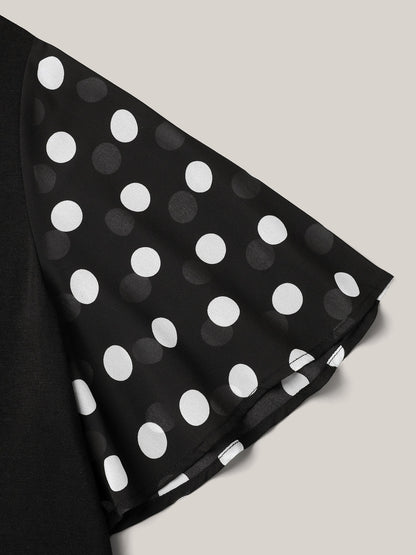 Stretchy Sheer Dot Sleeve Textured T-Shirt