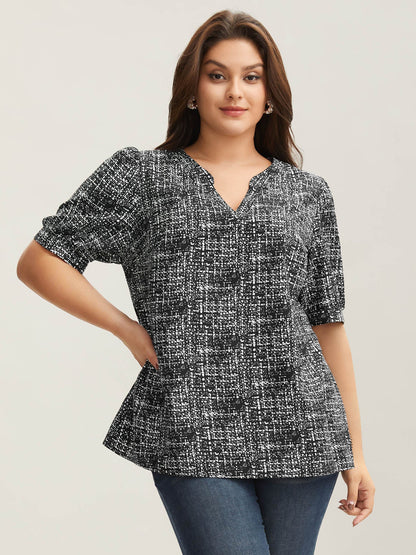 Geometric Print Puff Sleeve Blouse