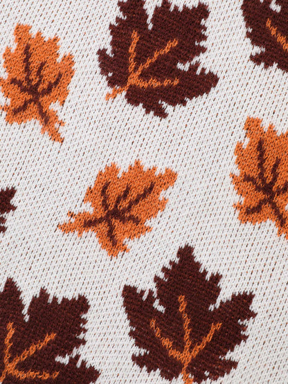 Leaves Jacquard Drop Shoulder Sleeve Pullover
