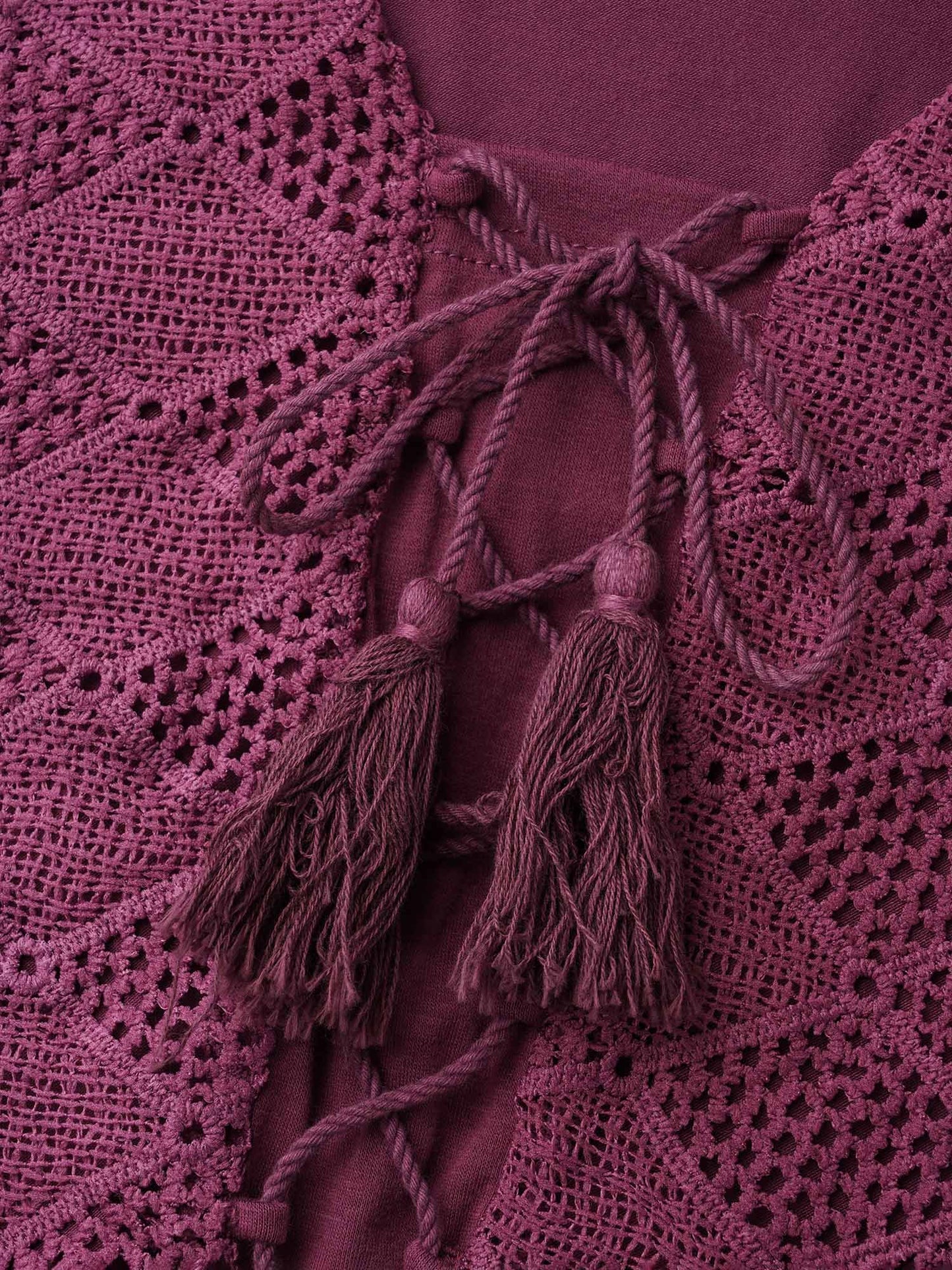 Lace-Up Tassels Patchwork Plain Top