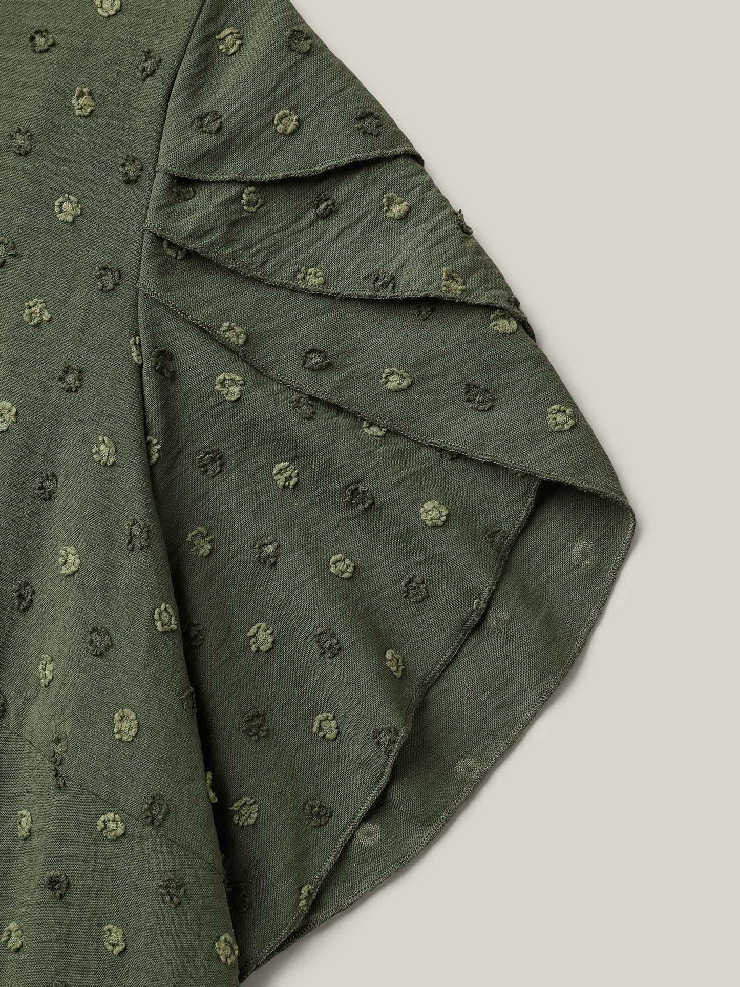 Textured Color Contrast Petal Sleeve Blouse