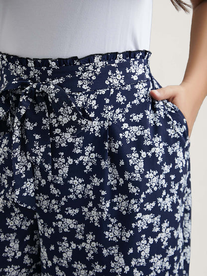 Floral Print Waist Stretchy Wide Leg Pants