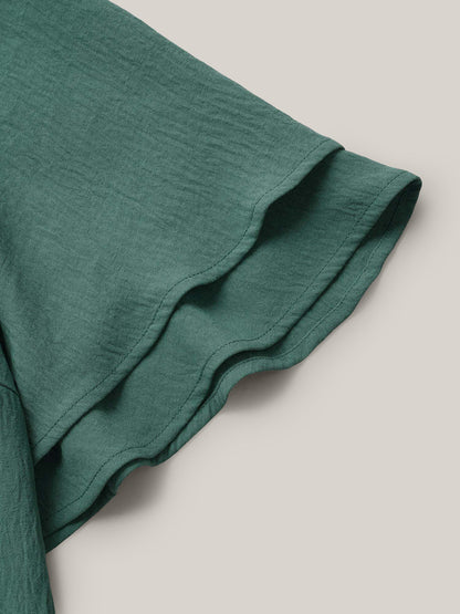 Solid Tiered Ruffles Split Hem Blouse