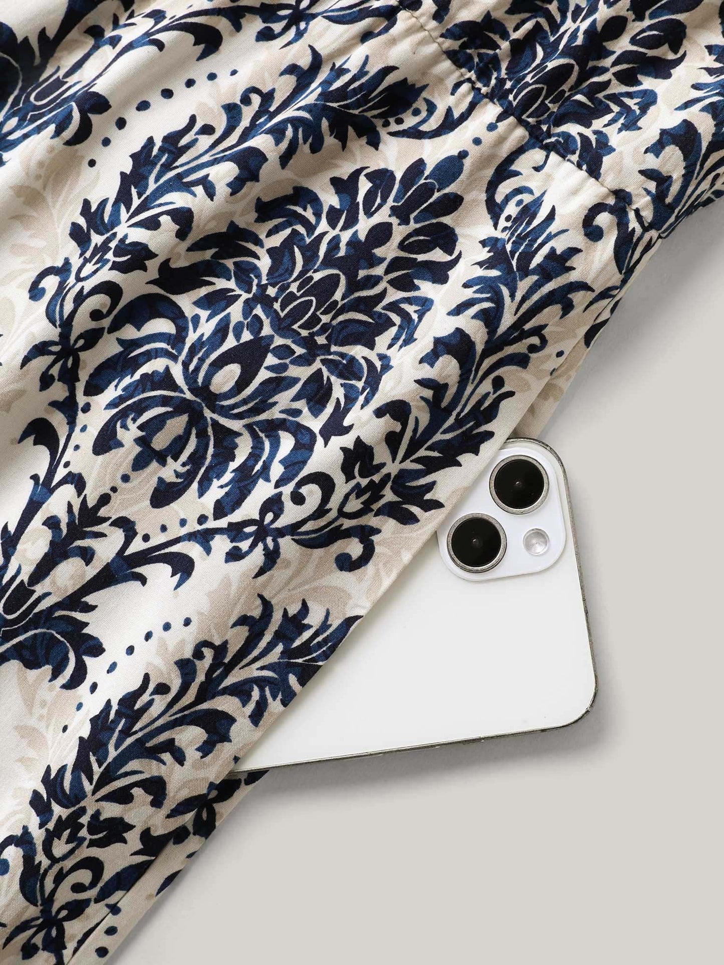 Rayon Damask Print Stretchy Waist Jumpsuit