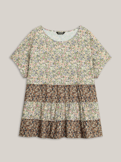 Ditsy Floral Print Tiered Blouse