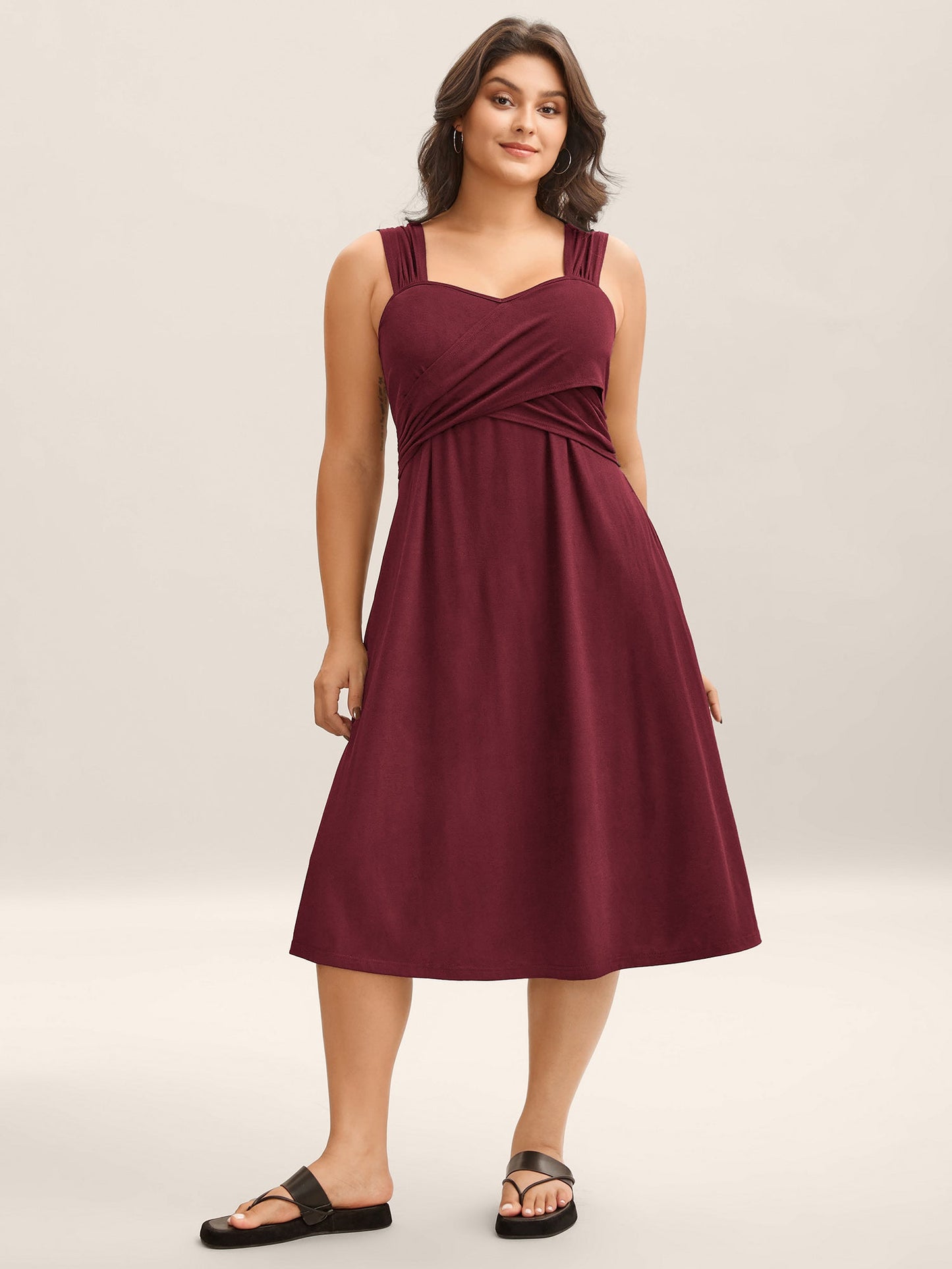 Crosswrap Bodice Pockets Midi Dress