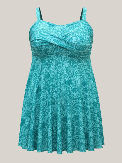 Paisley Print Twist Front Swim Dress