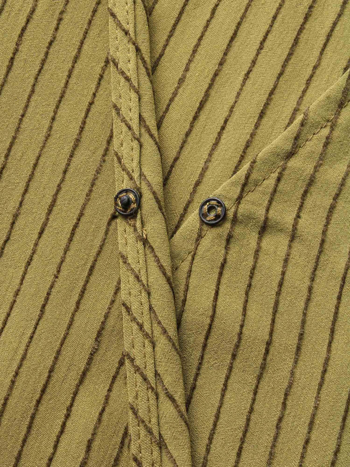 Striped Textured Overlap Collar Shirred Blouse