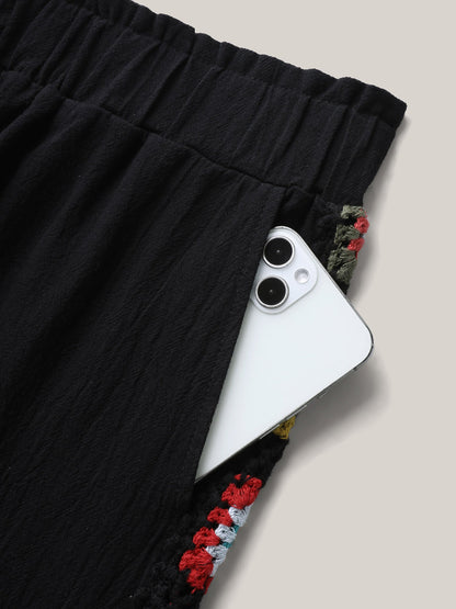 Shirred Waist Wide-Leg Spliced Pants