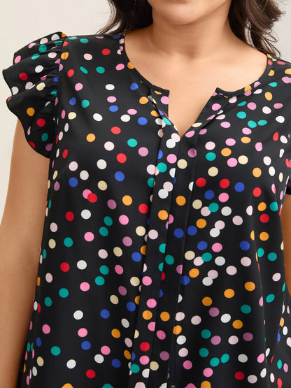 Polka Dot Flutter Sleeve Blouse