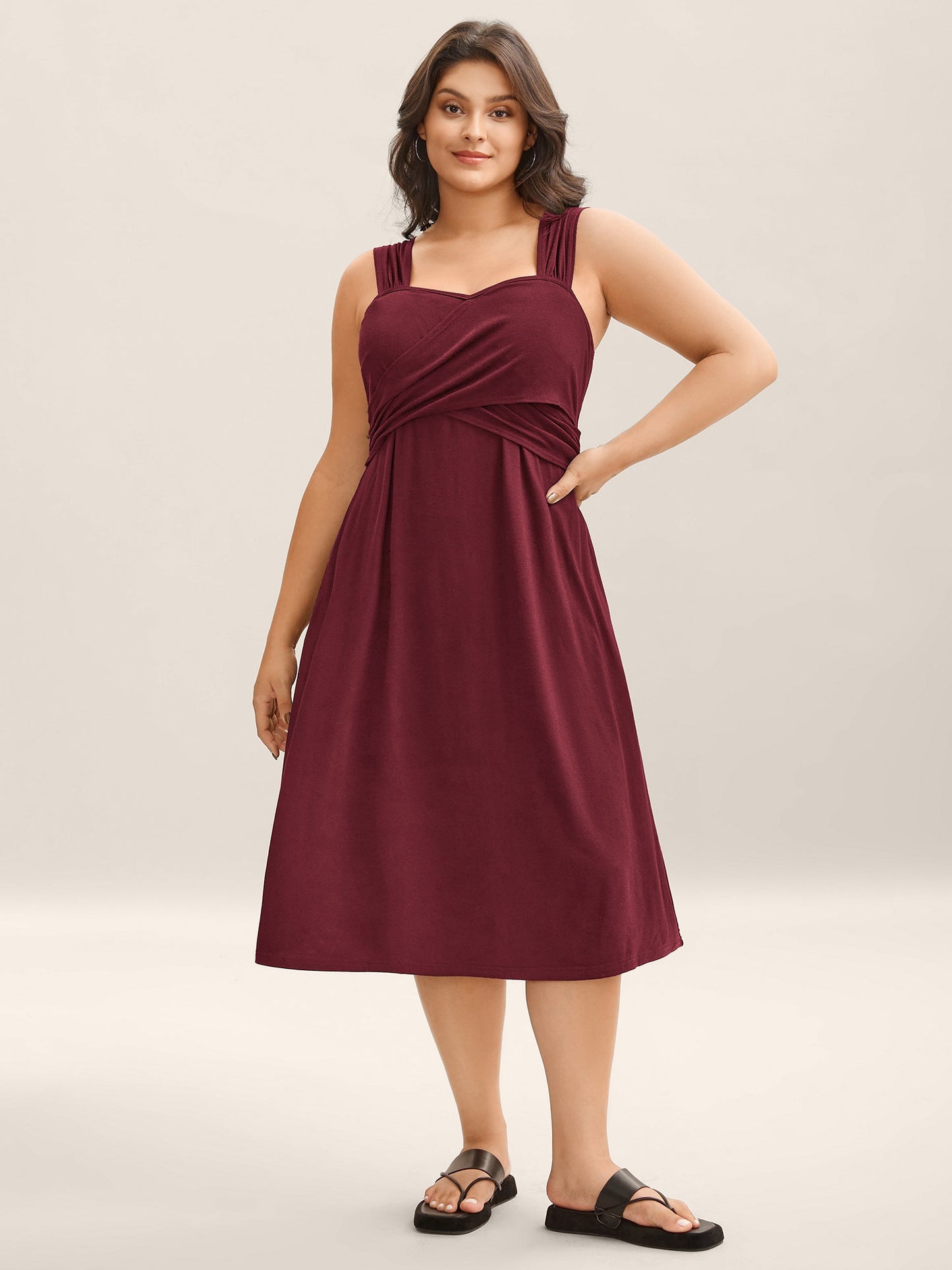 Crosswrap Bodice Pockets Midi Dress