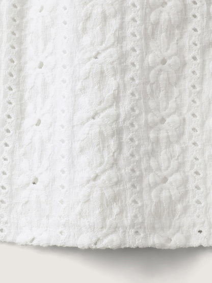 Eyelet Trim Floral Embroidered Solid T-Shirt