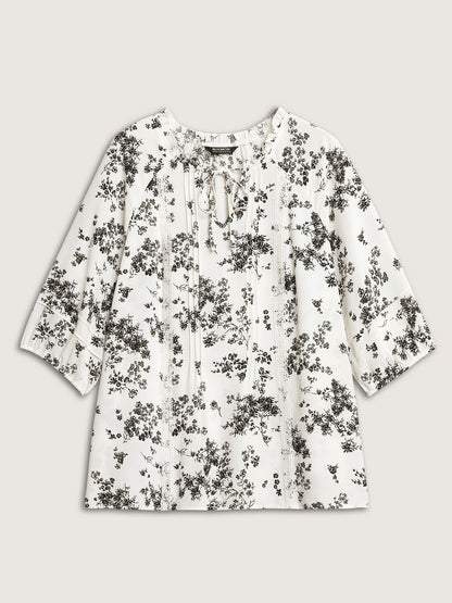 Floral Print Plicated Detail Blouse