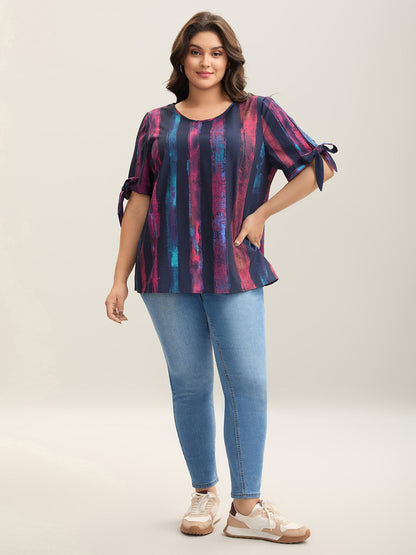 Irregular Stripes Sleeve Tie Blouse