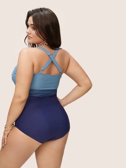 Contrast Twist Front Tummy-Control One Piece Swimsuit