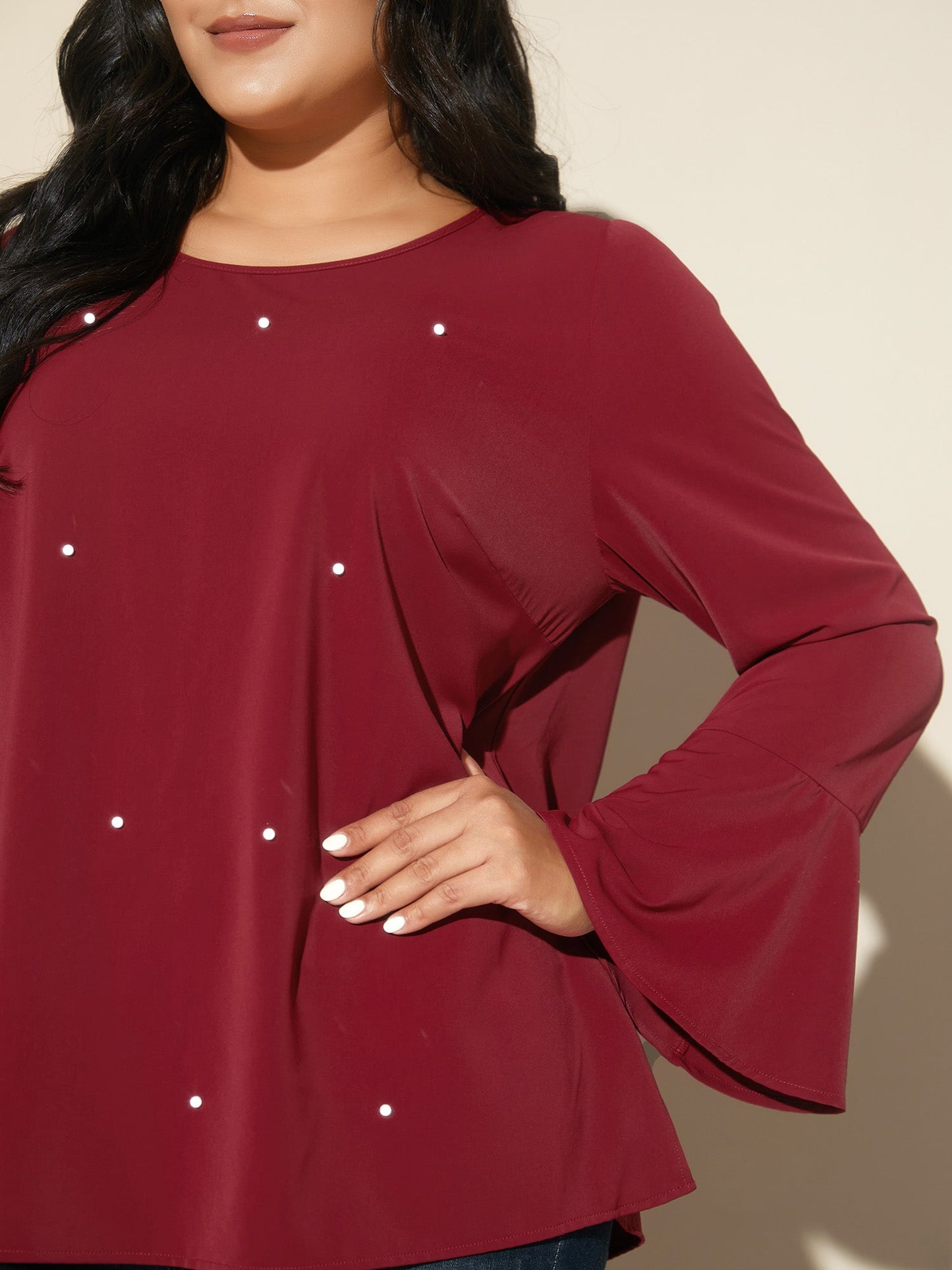 Beaded Embellished Bell Sleeves Blouse